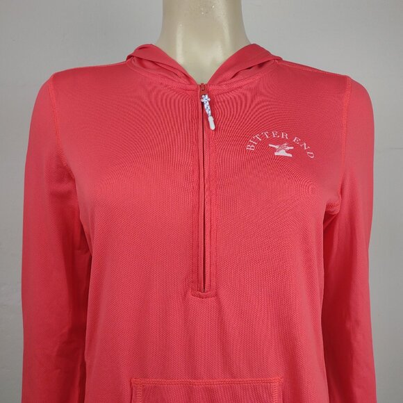 NWOT Bitter End Yacht Club coral red mesh 1/4 zip hooded pullover ladies Small - Picture 2 of 12